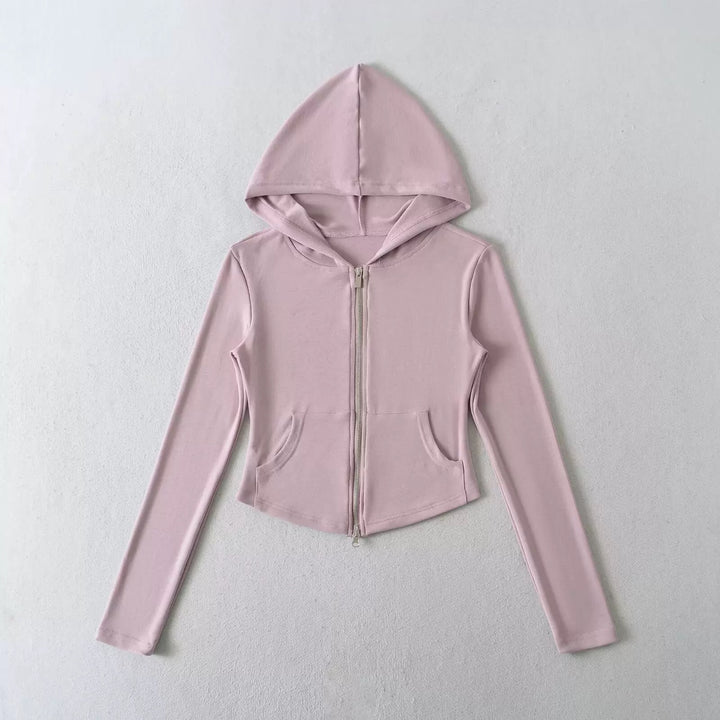 ベーシックソリッドカラージップアップパーカー