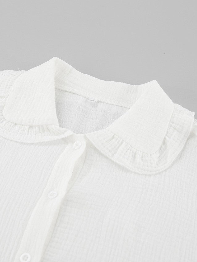 フリルスリーブモスリンコットンシャツ