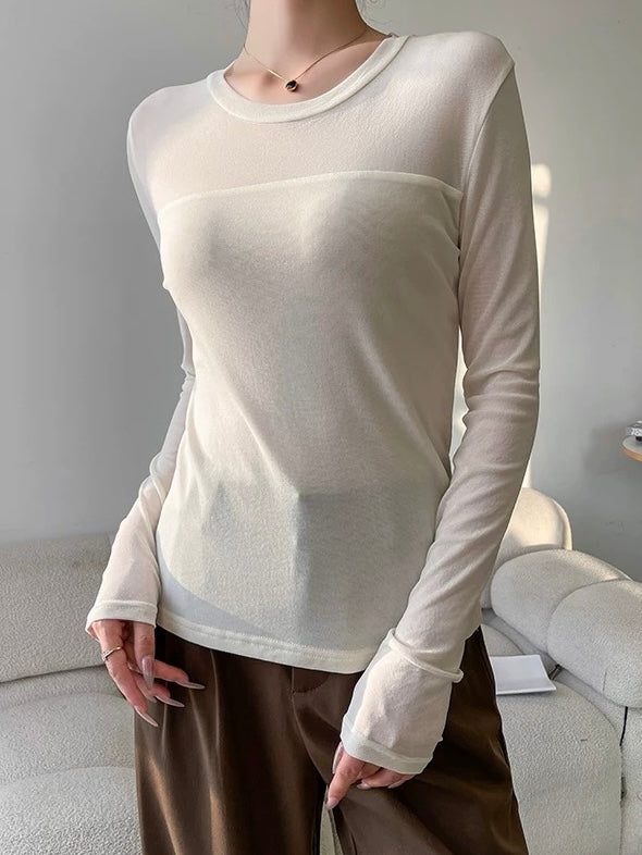 カップ付きシアーメッシュ切り替えトップス