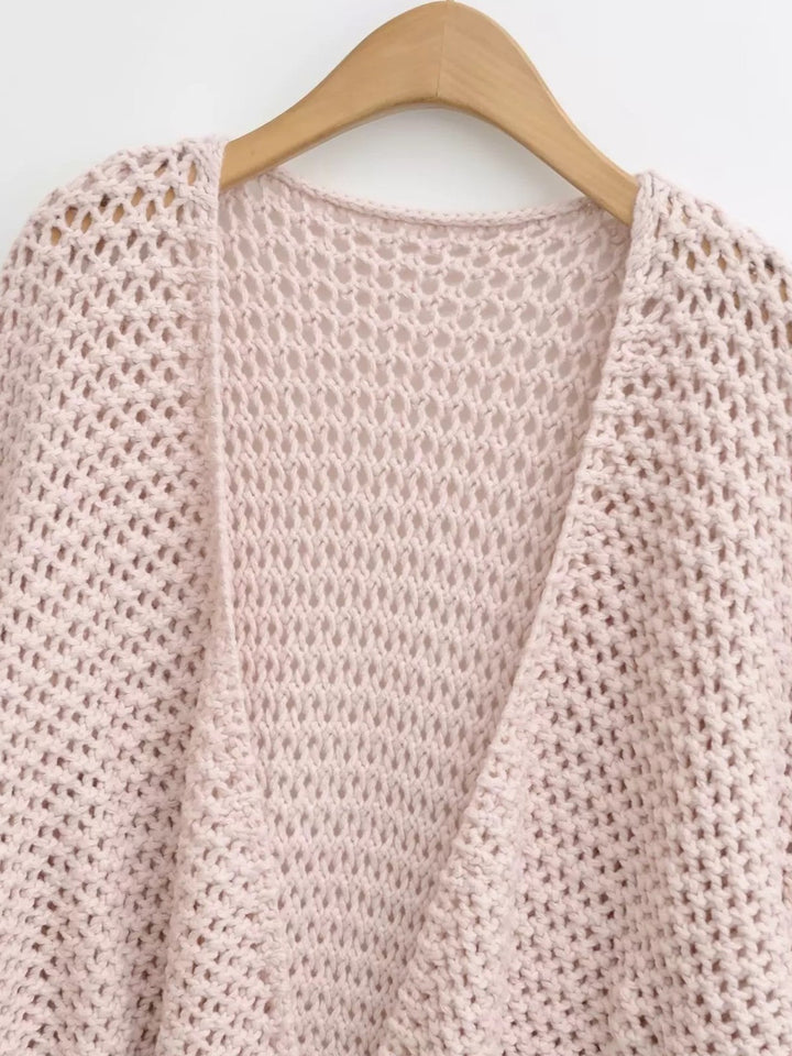 メッシュニットソリッドカラーラップカーディガン