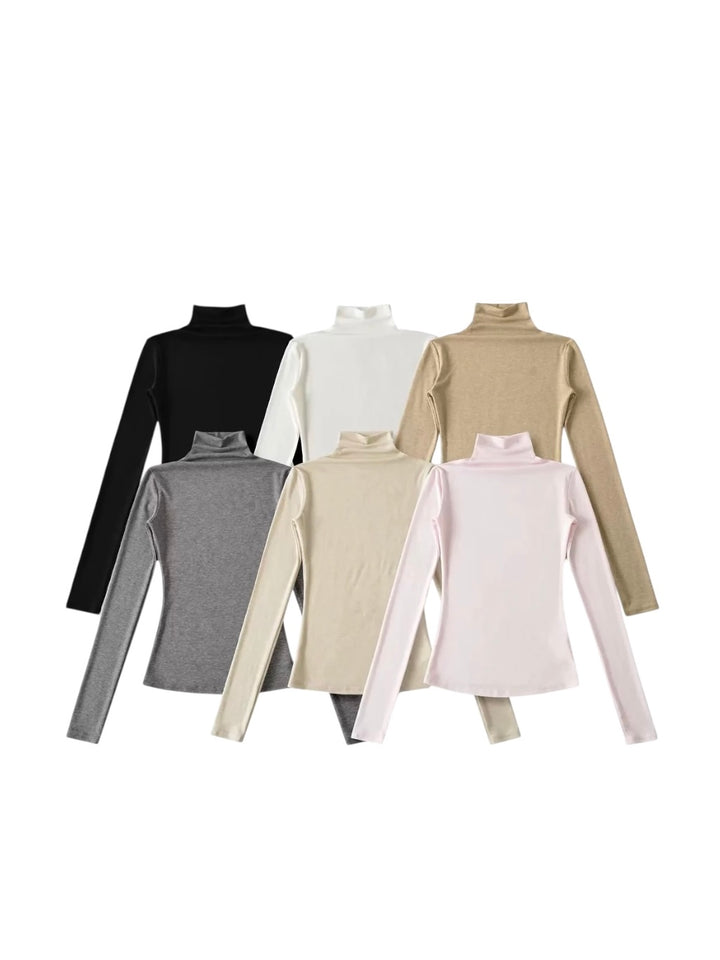 ベーシックソリッドカラータートルネックトップス