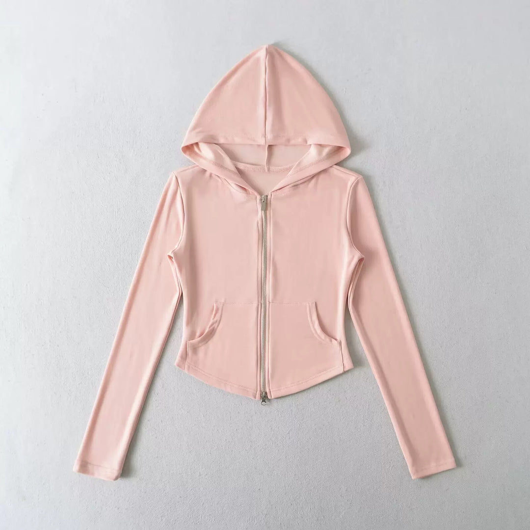 ベーシックソリッドカラージップアップパーカー