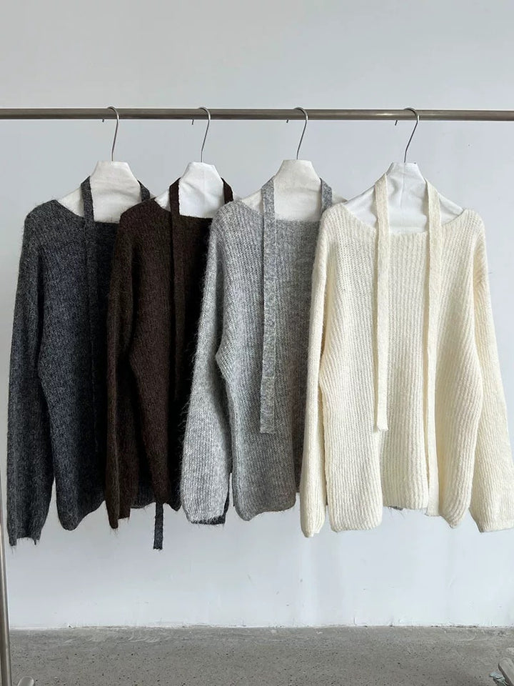 ウール混ニットリボン付きセータースカートセット