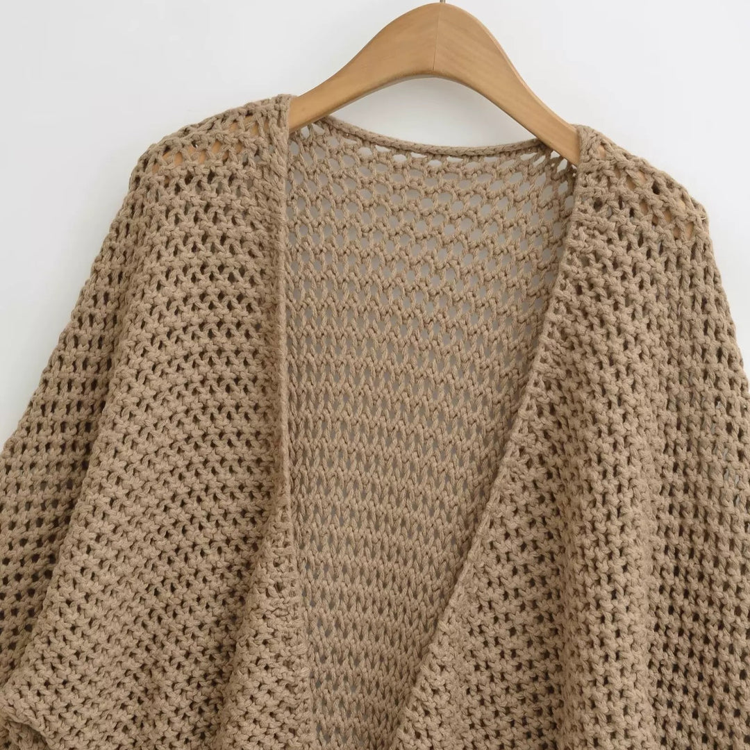 メッシュニットソリッドカラーラップカーディガン