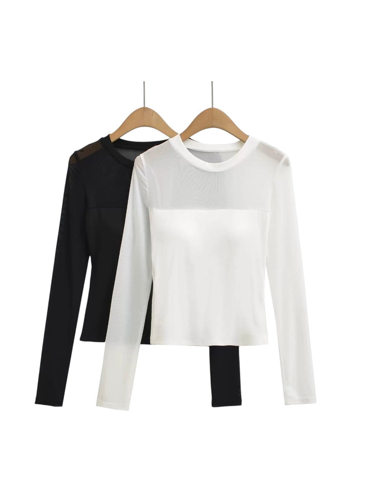 カップ付きシアーメッシュ切り替えトップス