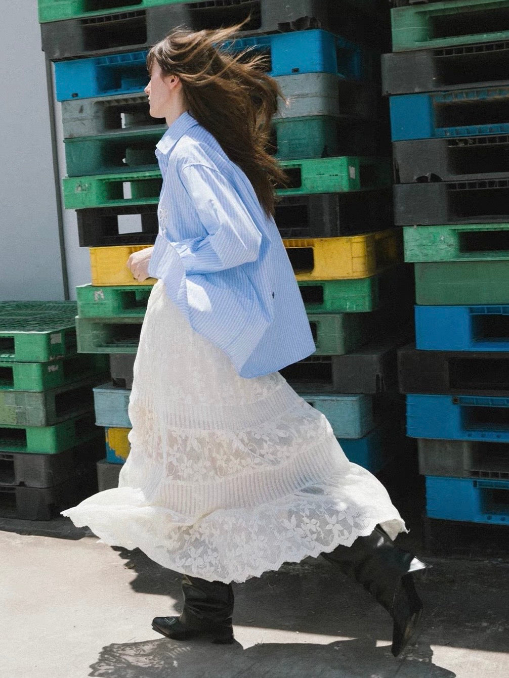 フラワーレース切り替えマキシスカート