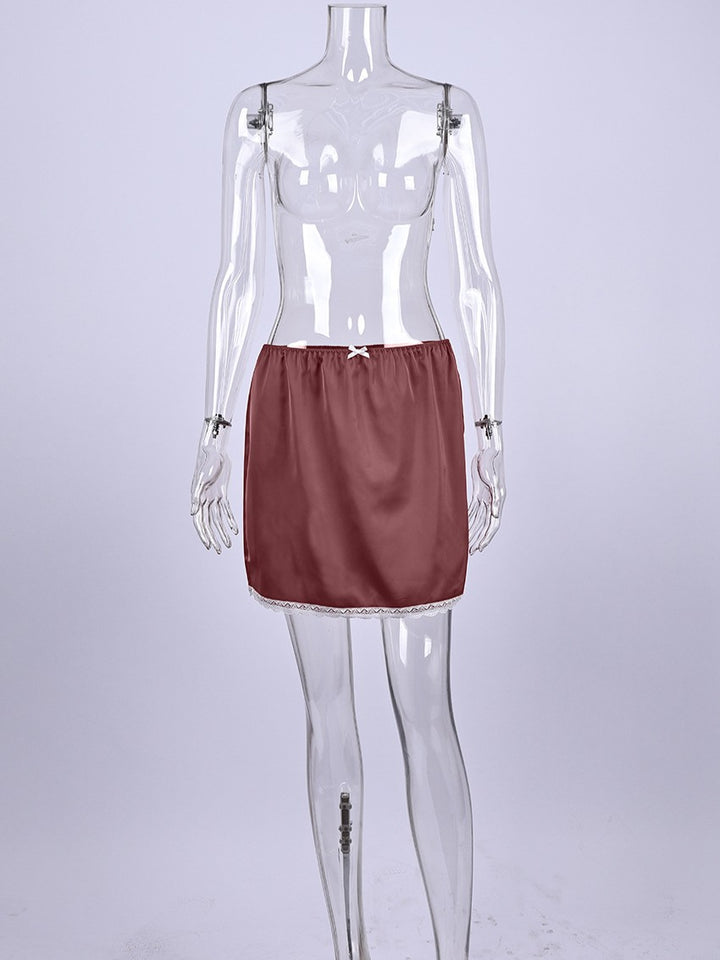 サテンレースミニスカート