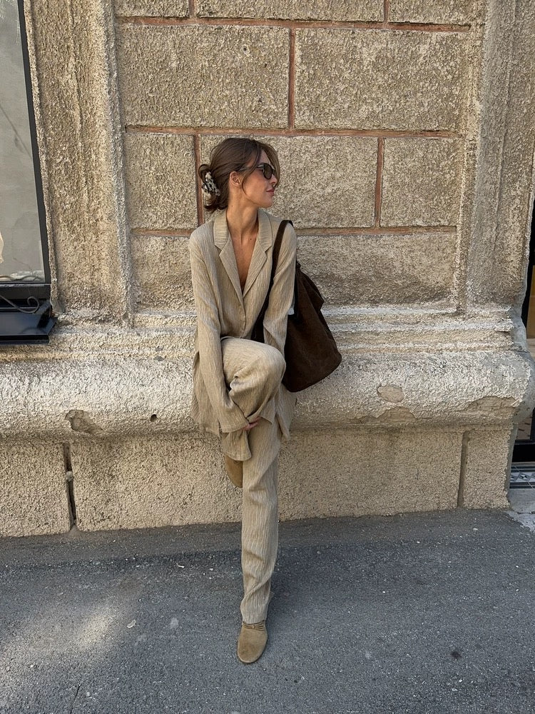 テクスチャーオープンカラーシャツパンツセット