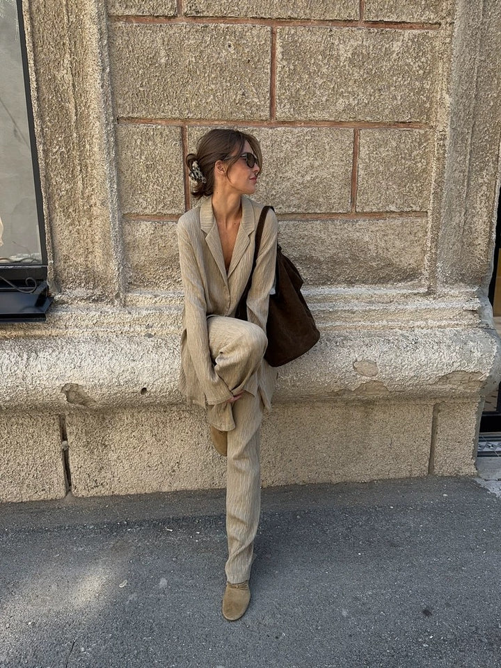 テクスチャーオープンカラーシャツパンツセット