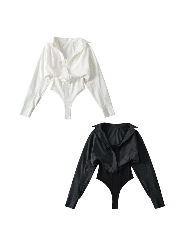 レイヤー風シャツボディースーツ