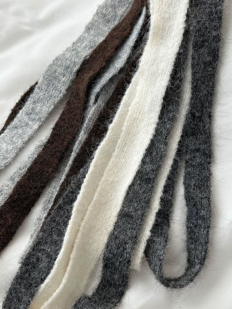 ウール混ニットリボン付きセータースカートセット