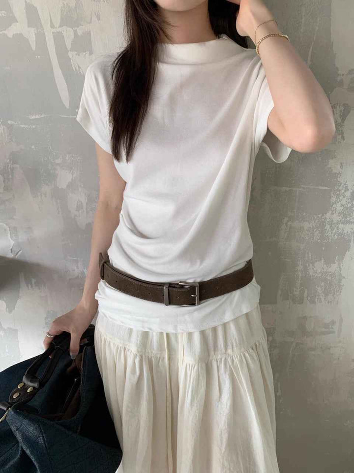 アシンメトリーネックサイドギャザーカットソー