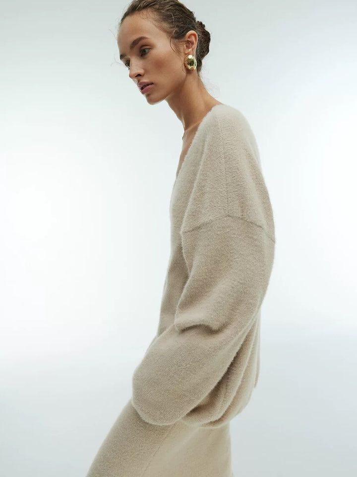 シャギーニットルーズセータースカートセット