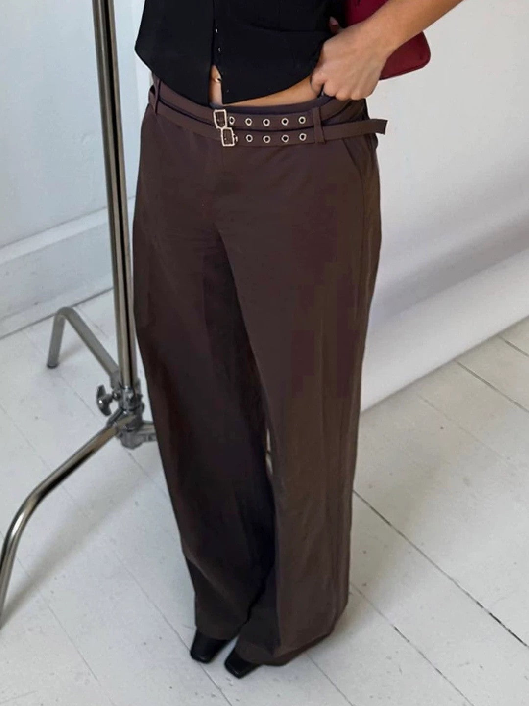 ダブルベルトストレートスラックスパンツ