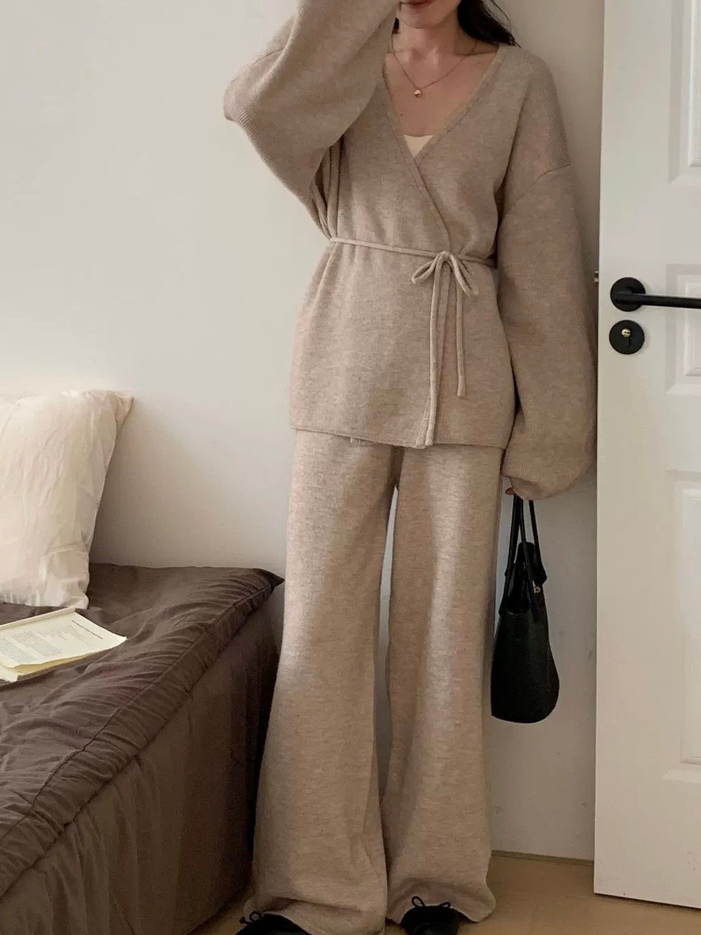 ニットラップカーディガンパンツセット