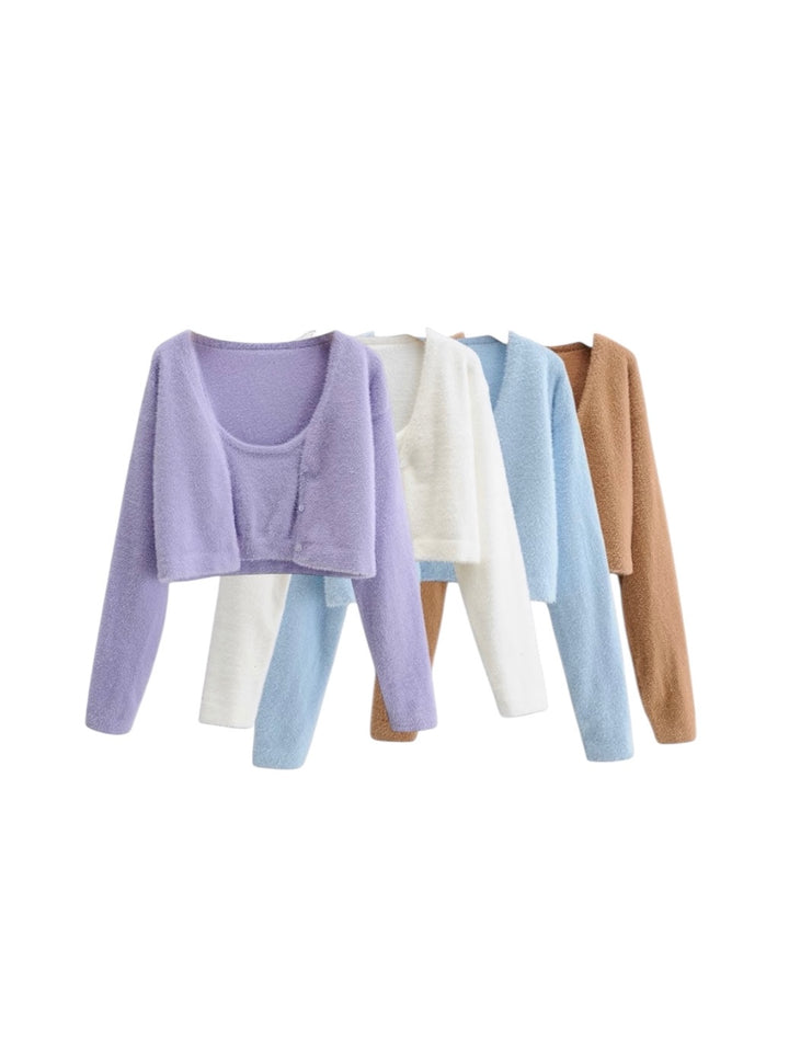 シャギーニットカーディガンアンサンブル