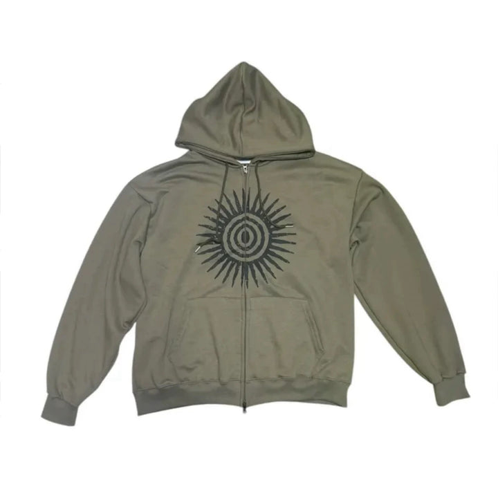 Sun Symbol プリントジップアップフーディー
