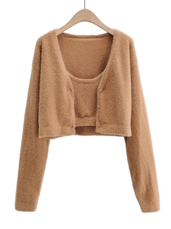 シャギーニットカーディガンアンサンブル