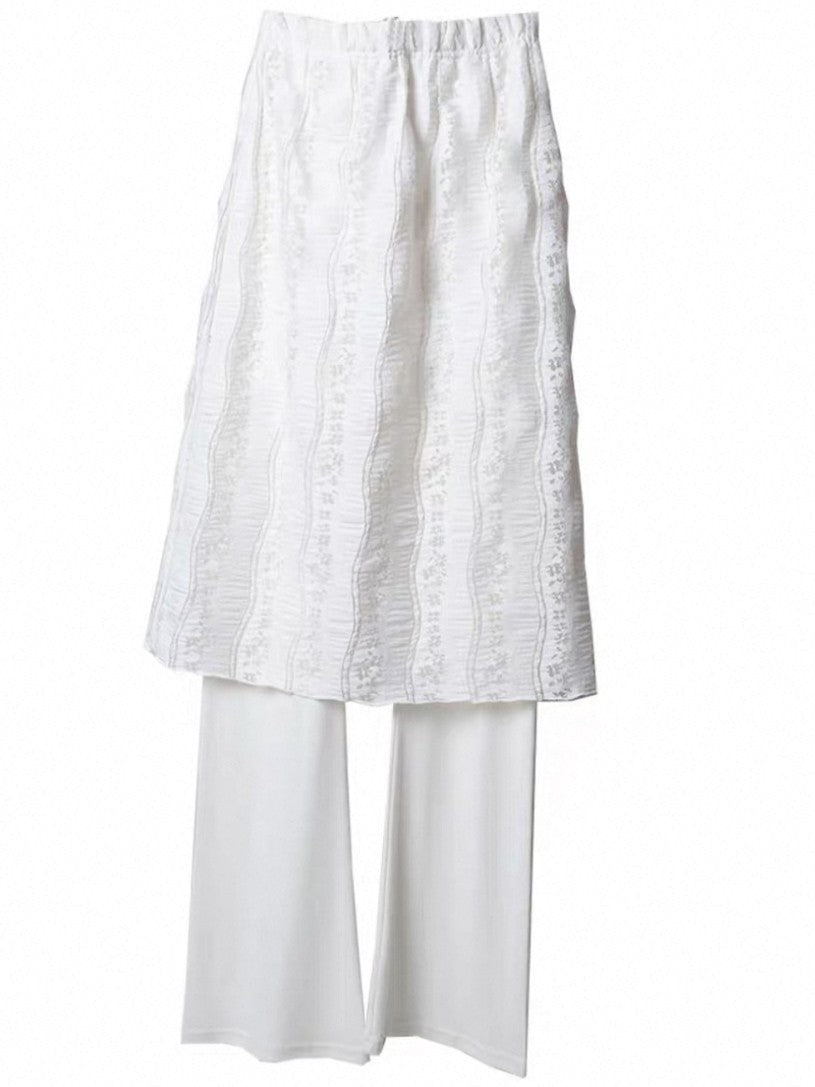 レーススカート付きフレアパンツ