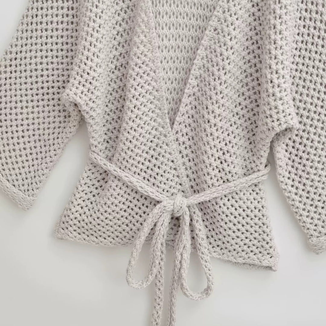 メッシュニットソリッドカラーラップカーディガン