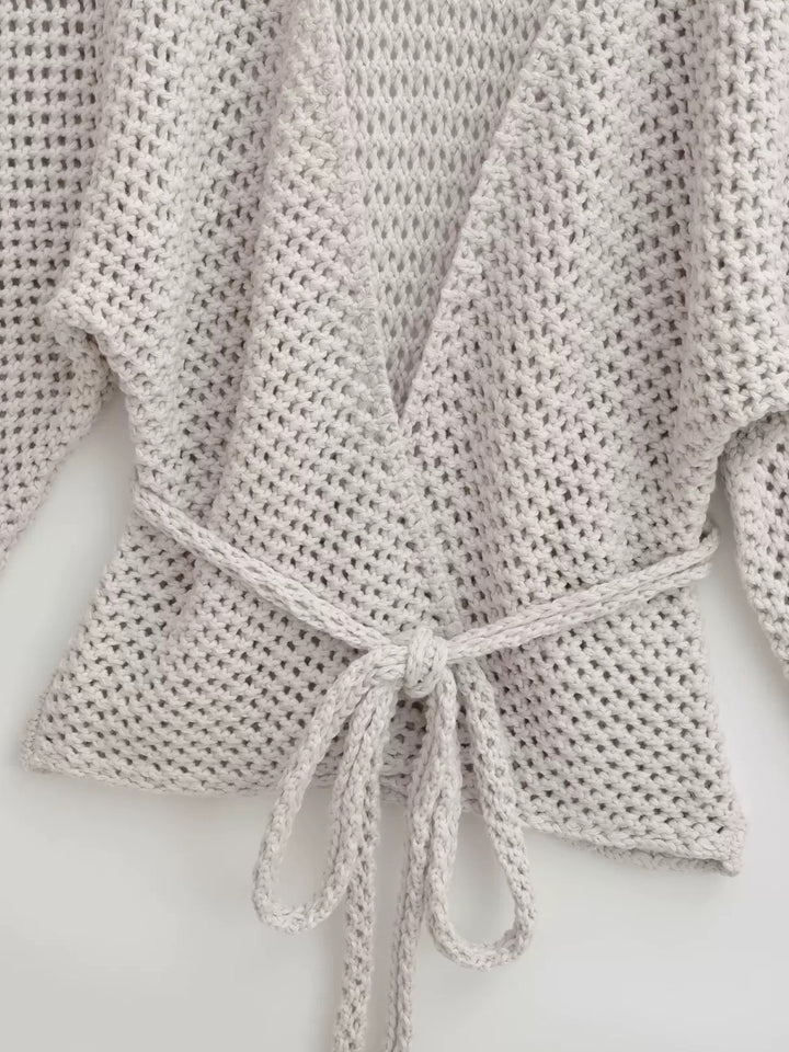 メッシュニットソリッドカラーラップカーディガン