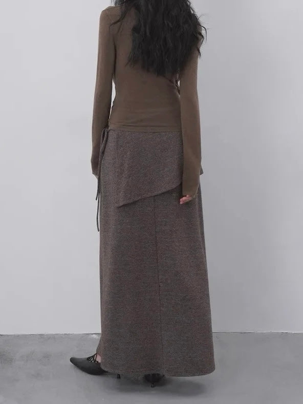 ラップスカーフ付きニットロングスカート