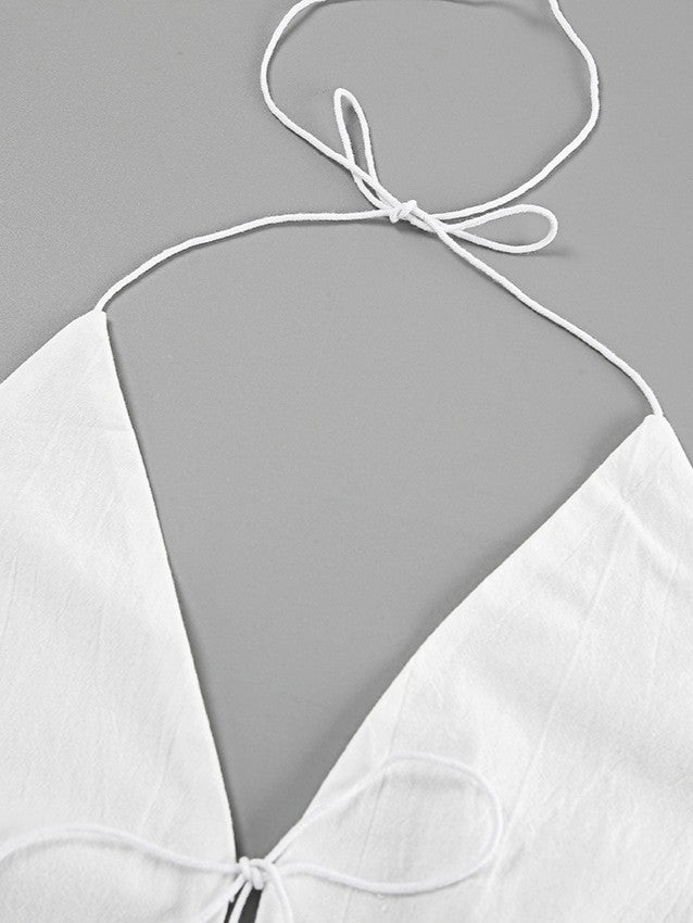 レースアップホルターネックショーツセット