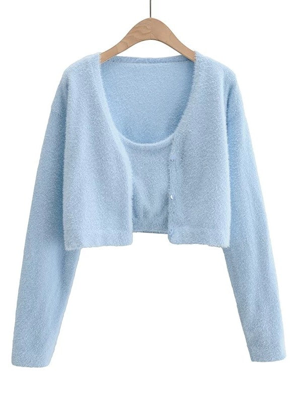 シャギーニットカーディガンアンサンブル