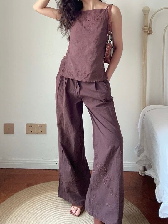 エンブロイダリーバックオープンキャミソールトップス