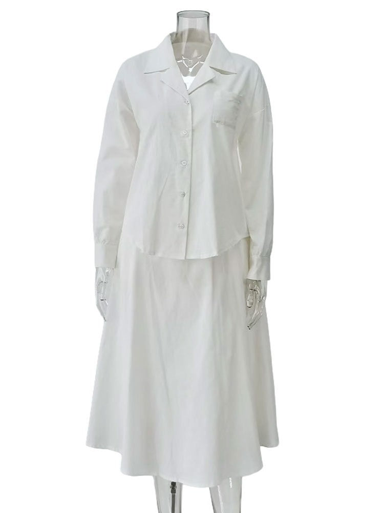 ホワイトルーズシャツフレアスカートセット