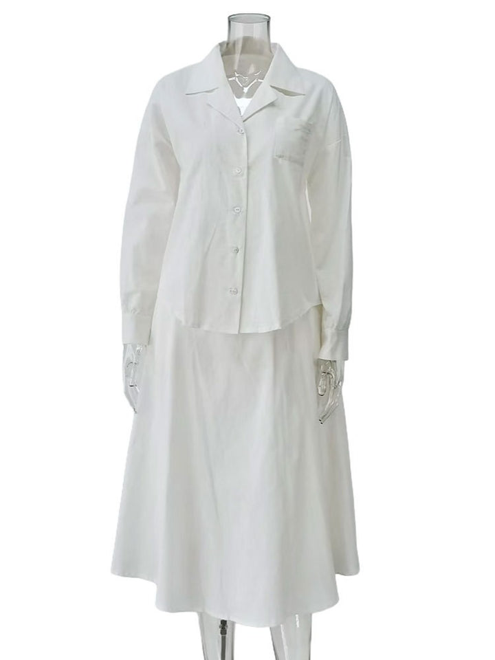 ホワイトルーズシャツフレアスカートセット