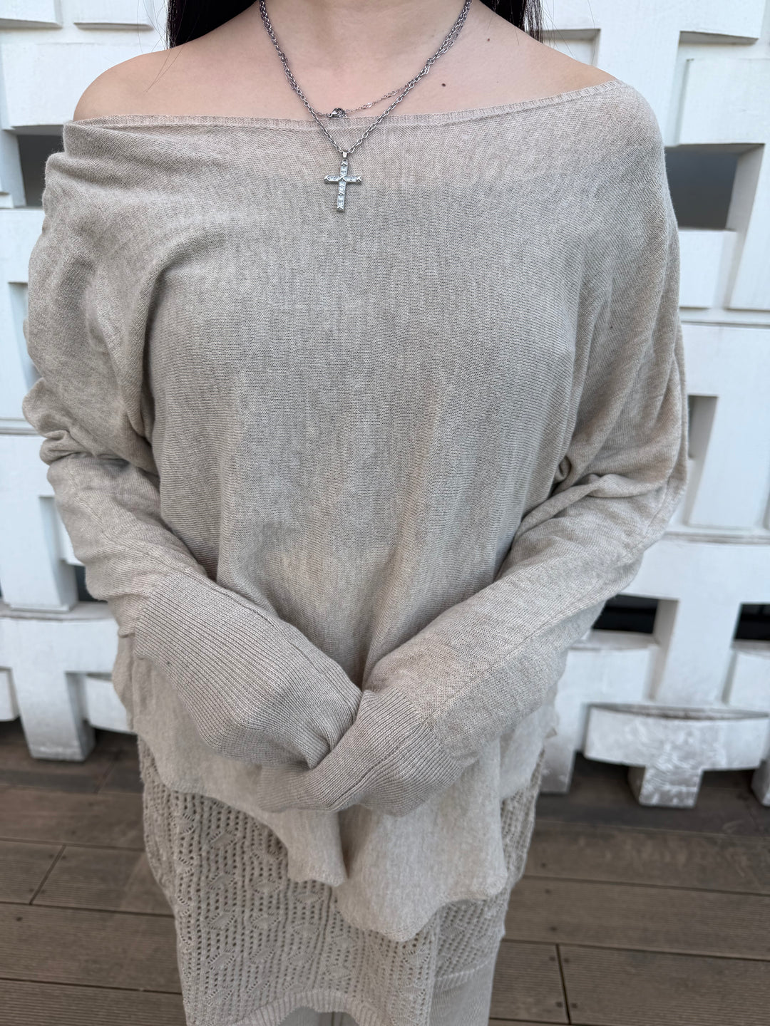 【アウトレット】(即納) ロングリブスリーブルーズニットトップス