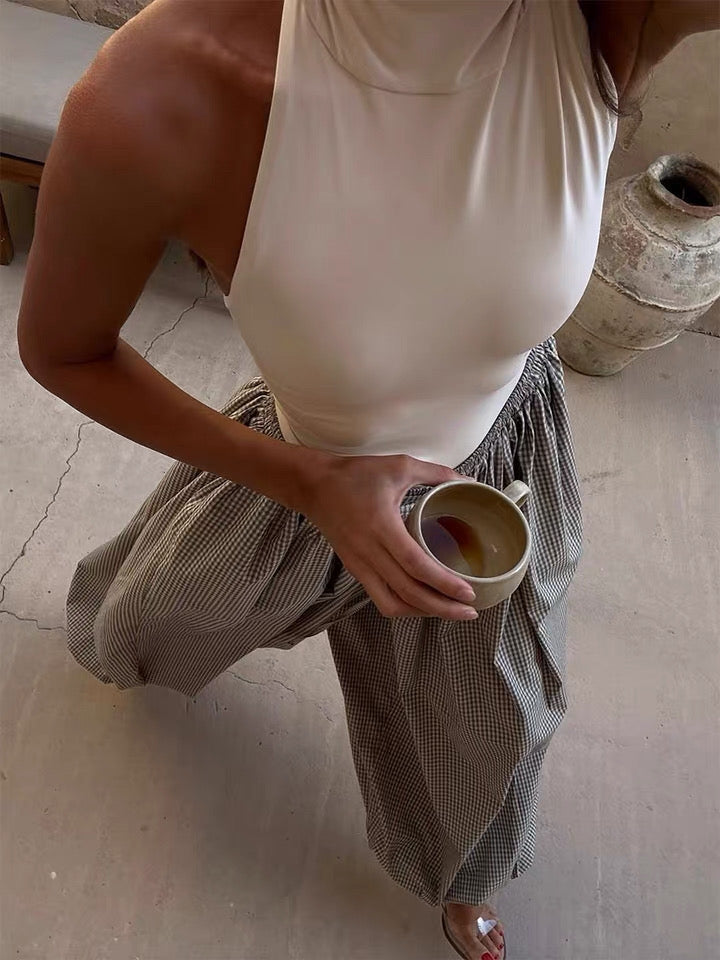 ギンガムワイドバルーンパンツ