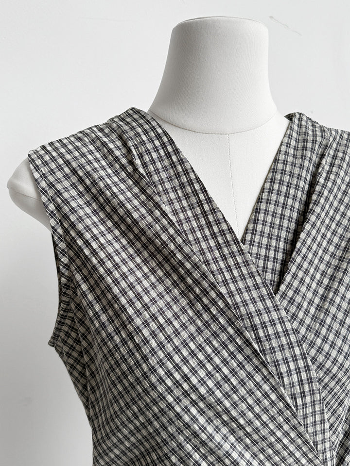 チェック柄カシュクールデザインワンピース