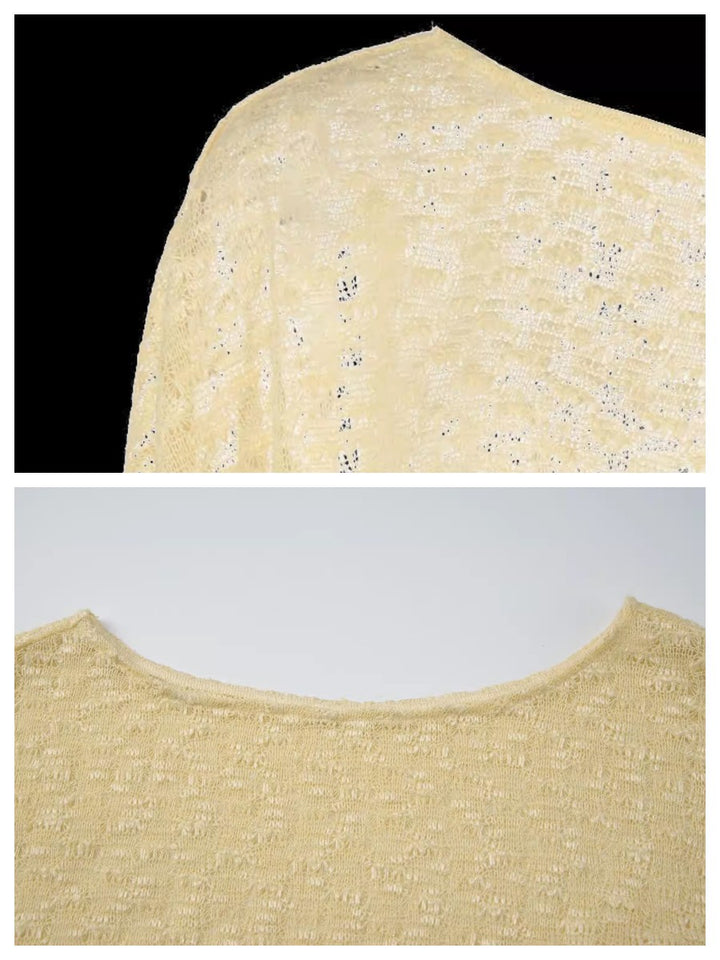 ワンショルダー シアーニットプルオーバーケープ