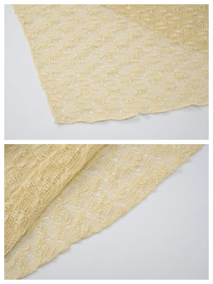 ワンショルダー シアーニットプルオーバーケープ