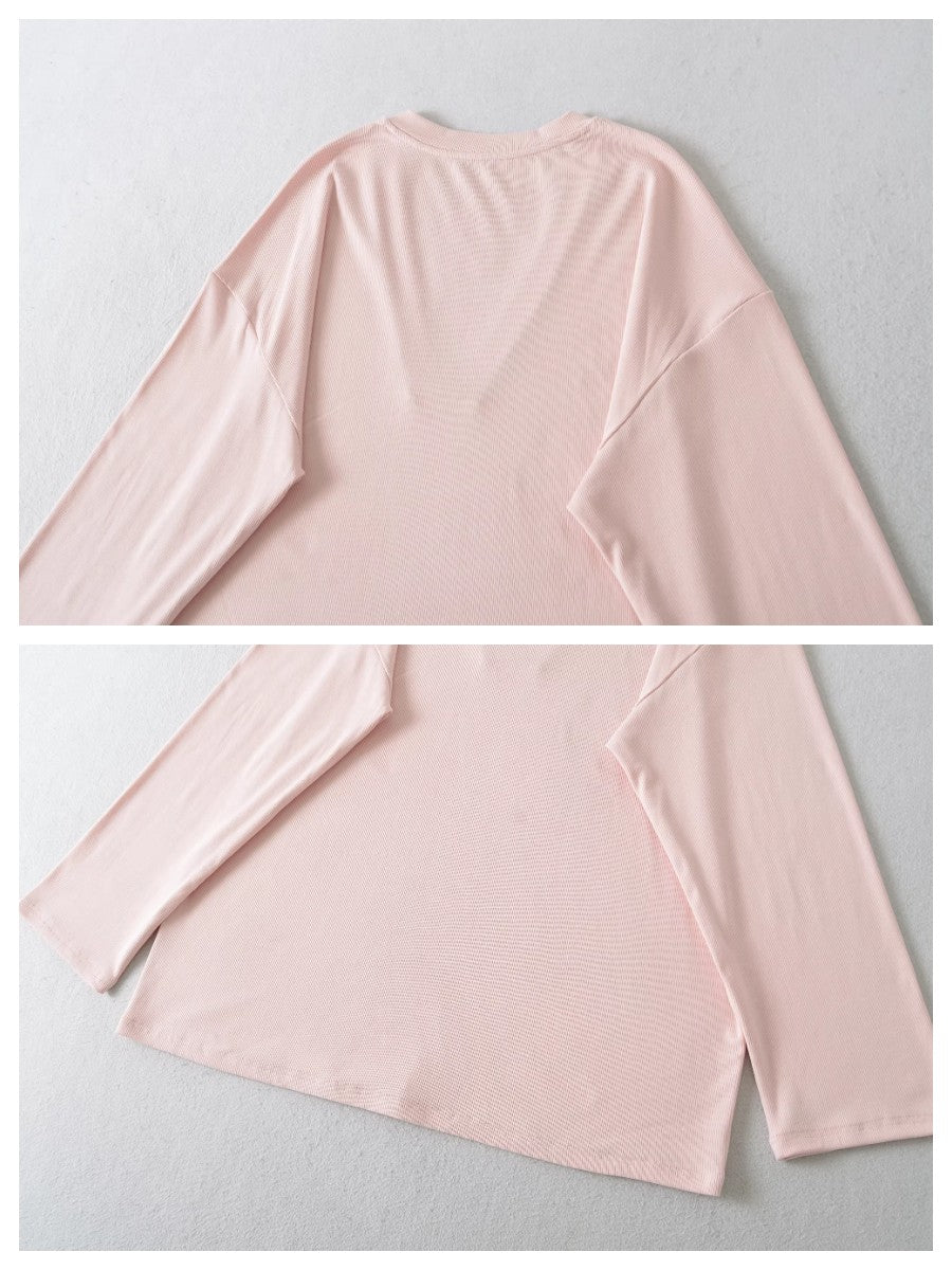 Vネックリラックスリブトップス