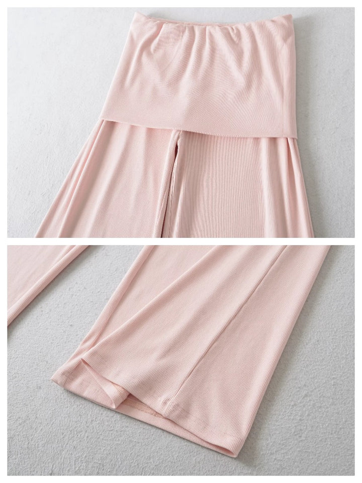 フィットスカートレイヤーリブフレアパンツ