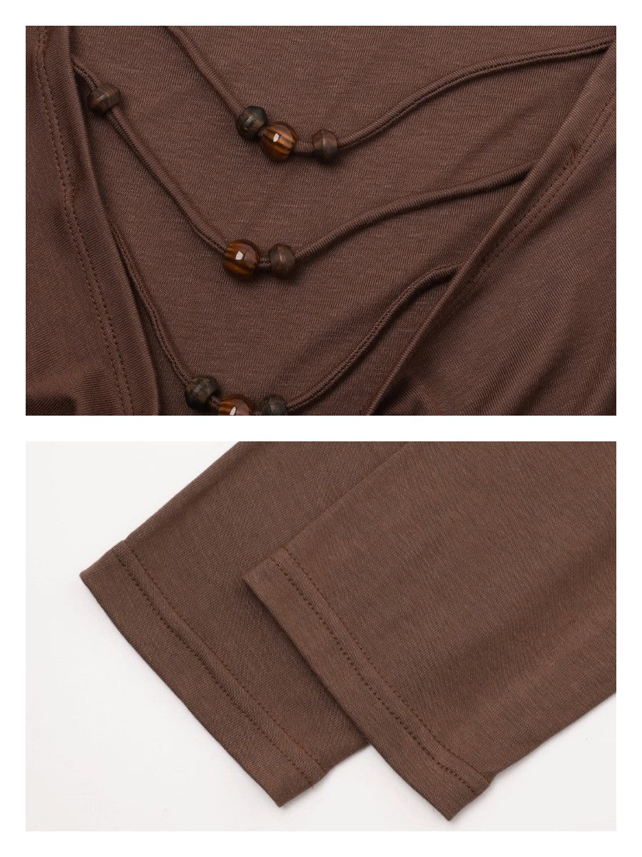 レイヤードビーズドレープカットソー