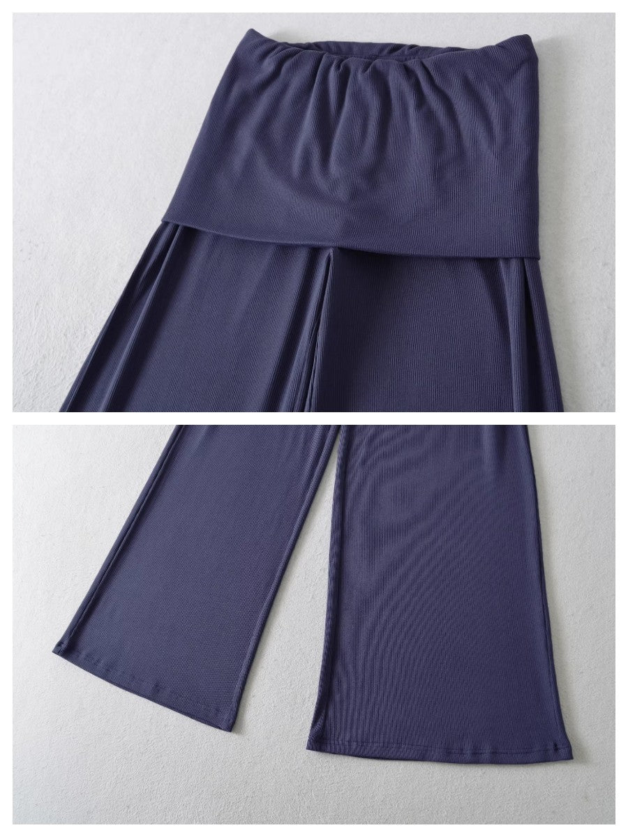 フィットスカートレイヤーリブフレアパンツ