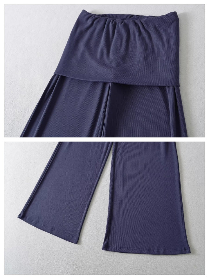 フィットスカートレイヤーリブフレアパンツ