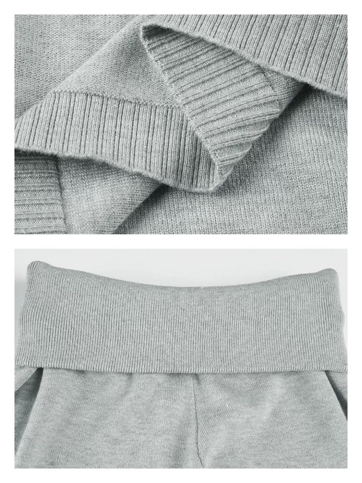 グレーニットフォールドウエストパンツセット