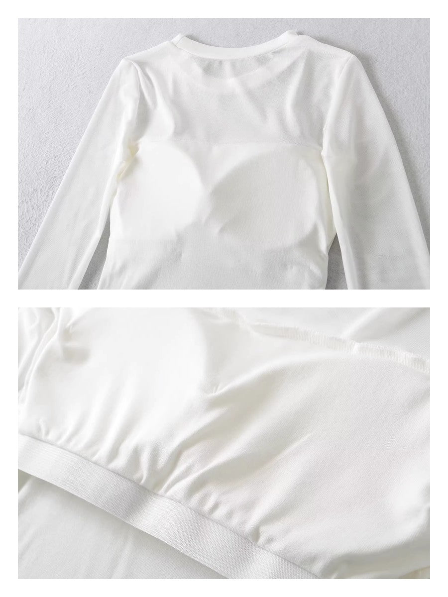 カップ付きシアーメッシュ切り替えトップス