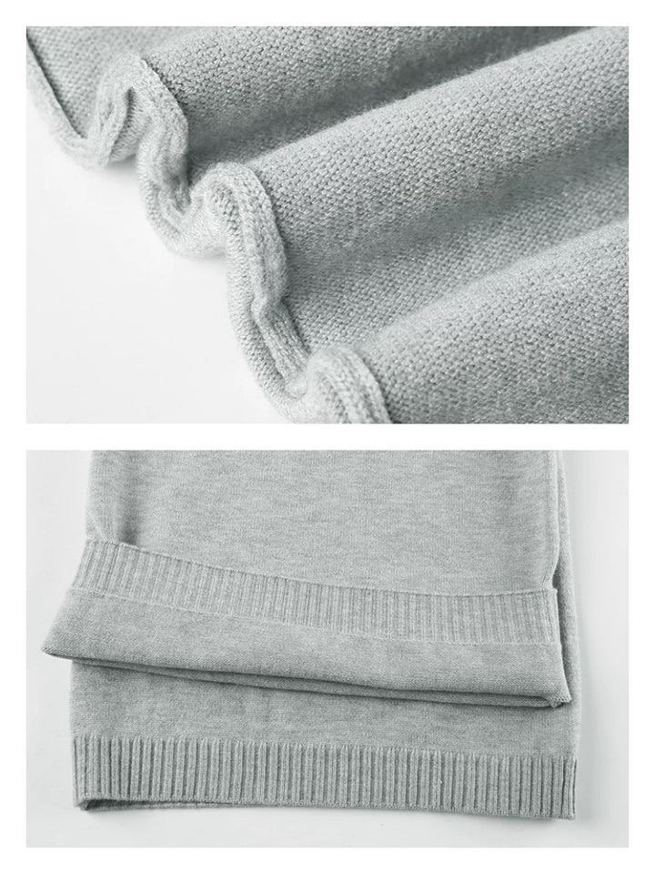 グレーニットフォールドウエストパンツセット