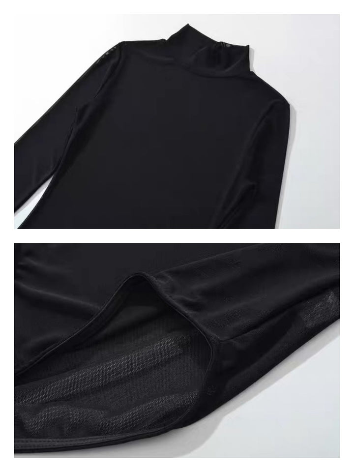 シアーモックネックボディースーツ