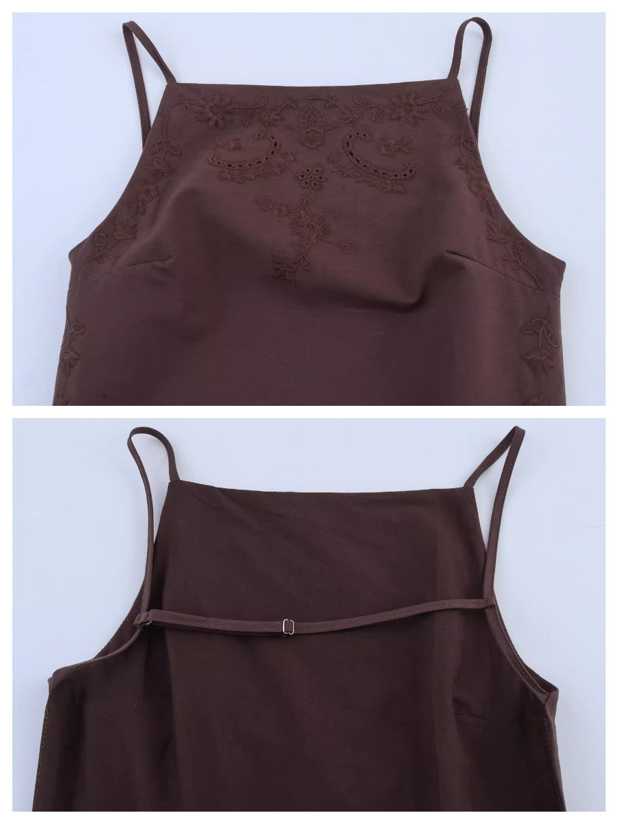エンブロイダリーバックオープンキャミソールトップス