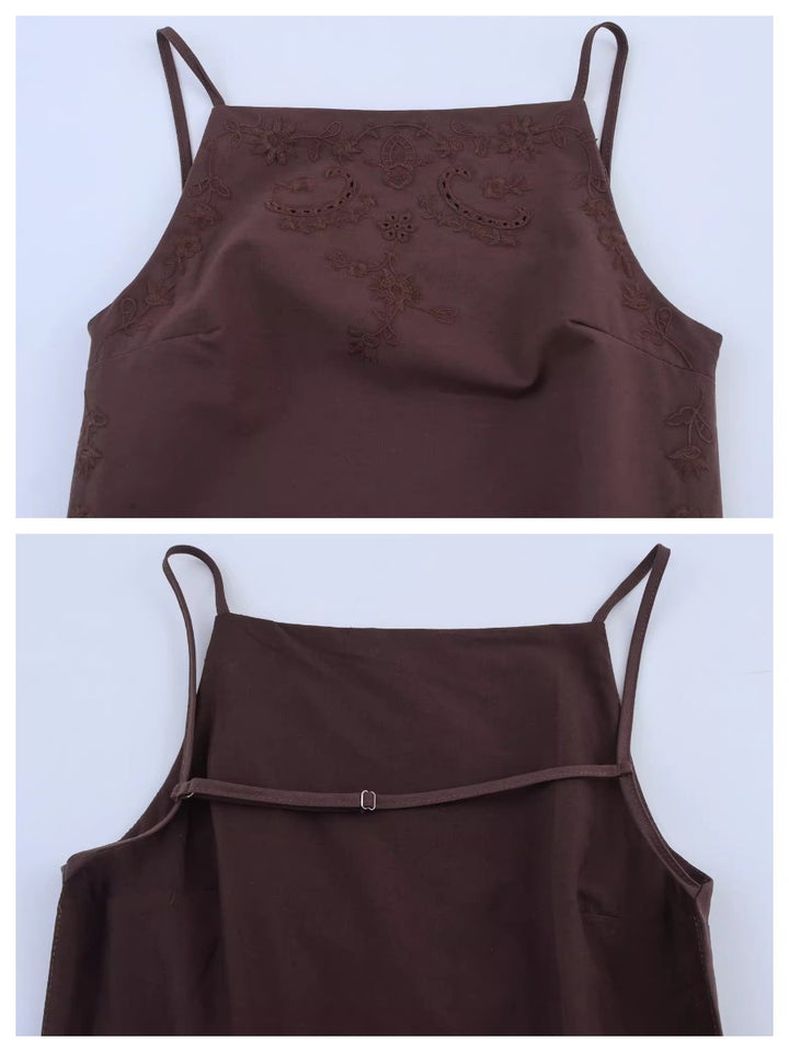 エンブロイダリーバックオープンキャミソールトップス