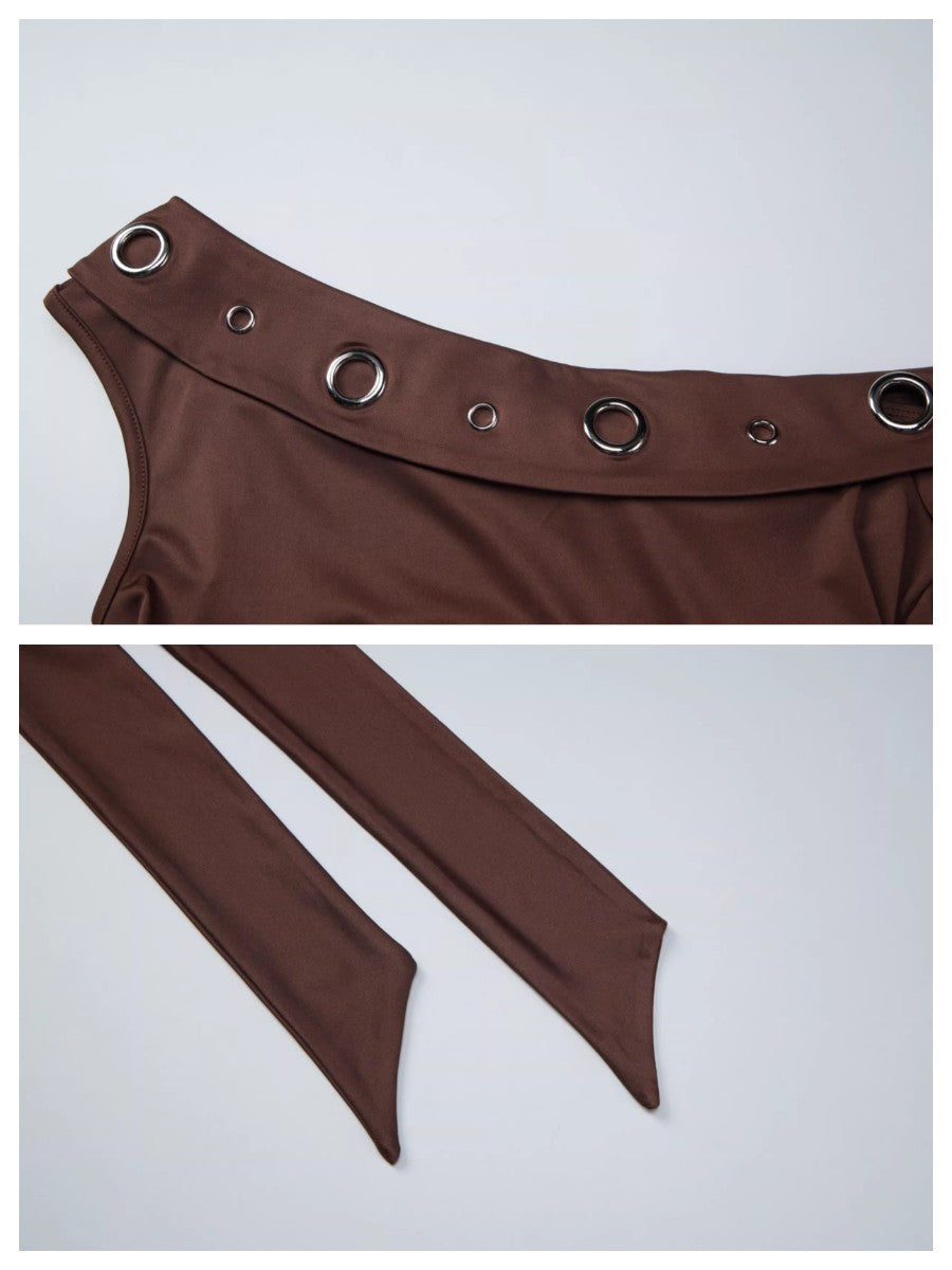 アイレットデザインワンショルダーロングタイトップ