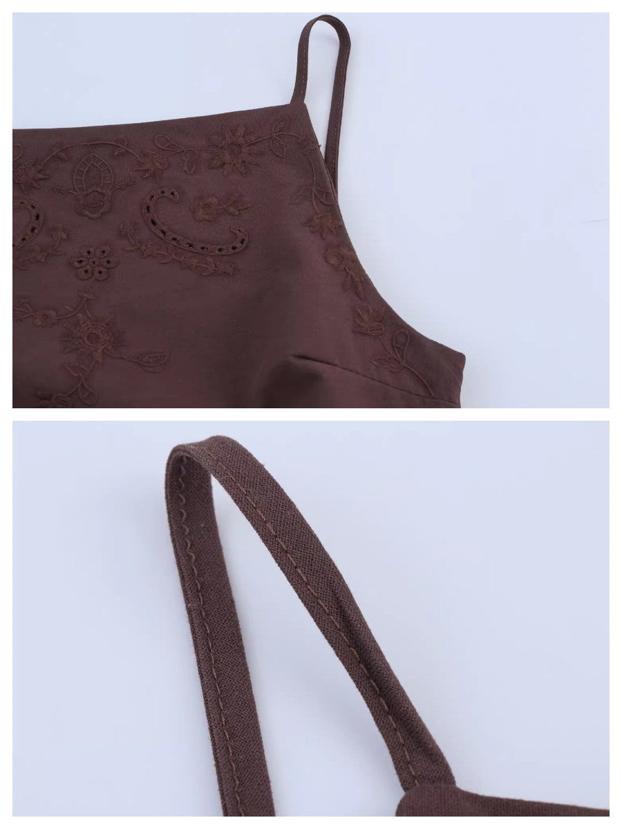 エンブロイダリーバックオープンキャミソールトップス