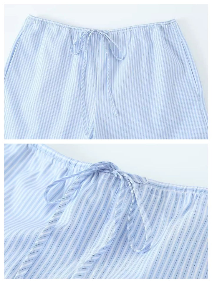 切り替えストライプヘムイージーパンツ